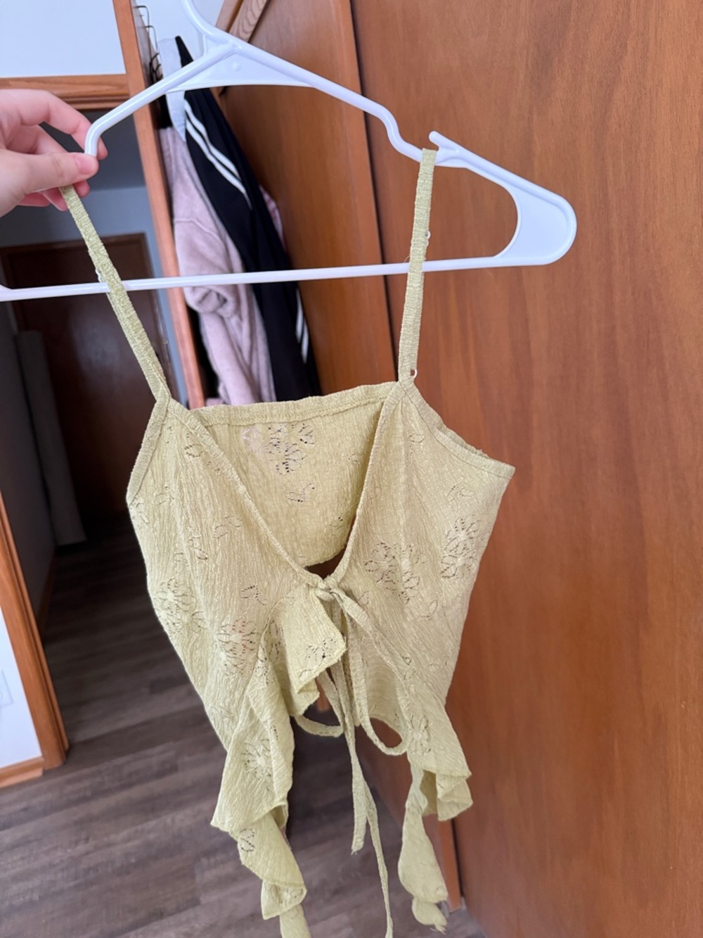 Light Green Tie-Front Lace Cami Top